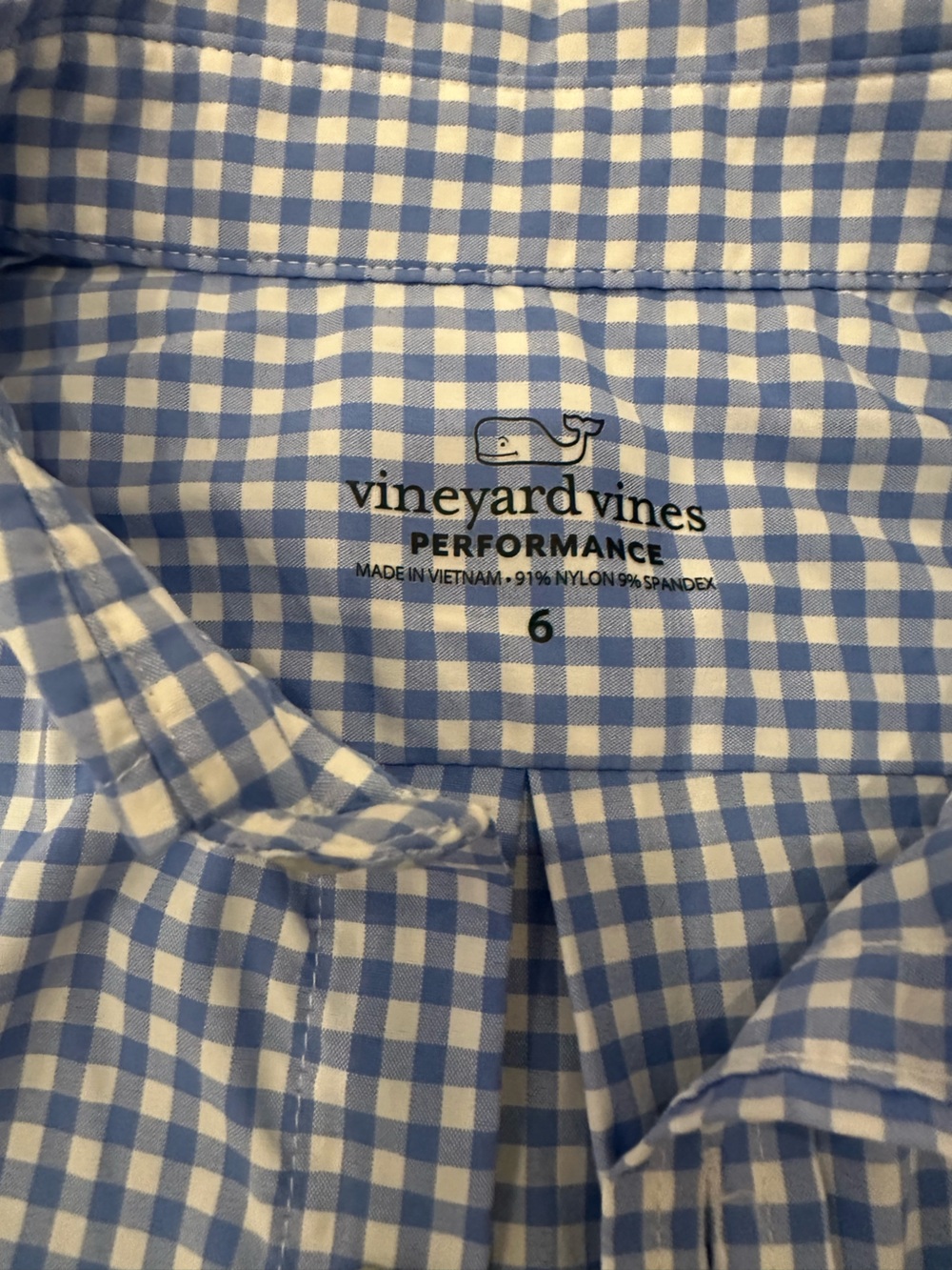 Boy’s Vineyard Vines Light Blue & White Gingham Dress Shirt - Performance Fabric - Picture 2 of 3